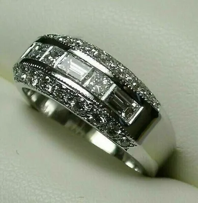 Channel Set Wedding Men's Ring 14k White Gold Plated 2.27 Ct Real Moissanite • $128.13
