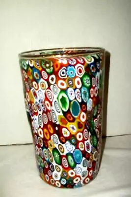 Italian Murano Glass Millefiori Pinched Vase Handblown Gold Flecks Large Label • $335.99