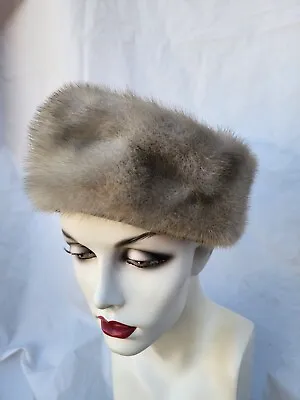 Brookfield New York Paris 1950 60's Vintage Mink Grey Fur Ladies Hat Beret Tam • $30