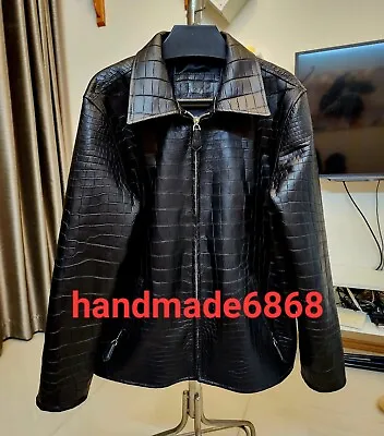 $4500 • Buy Black Genuine Crocodile/gator Garment Leather Skin Ultra Soft Skin Men Jacket
