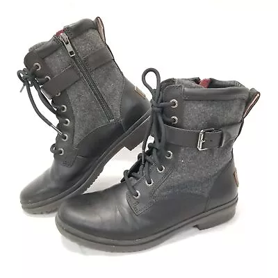 Authentic UGG Kesey Waterproof Black Leather Lace Up Buckle Boots Size 7 1005264 • $35