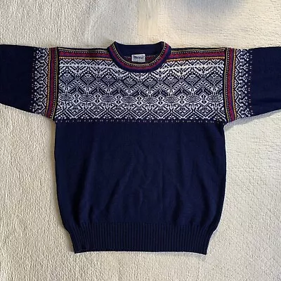 Vintage Meister Men’s XL Pullover Sweater 100% Wool Ski Fair Isle Navy Blue • $30