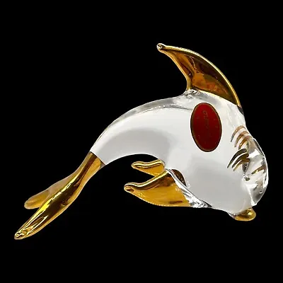 Vintage Murano Glass Leaping Dolphin Figurine Clear 24K Gold Original Sticker 3D • $29.99