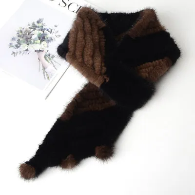 Real Fur Mink Scarf Wrap Shawl Stole Collar Brown Genuine Winter Unisex Warm • $45.99