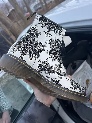 Doc Martens White With Black Velvet Flowers • $190