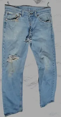 Cool Vintage Levis 501 XX Distressed Blue Denim Jeans Made In USA 32W X 30L • $28.61