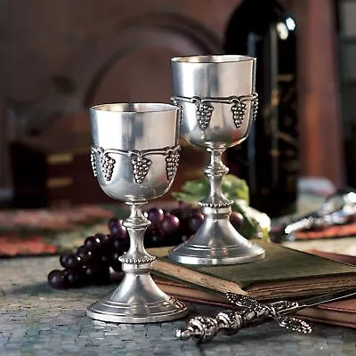 Pair Of Grape Harvest Pewter Goblets • $191.95