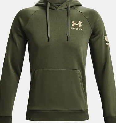 Under Armour Men's Marine OD Green/Desert Sand Freedom Rival Fleece Flag Hoodie • $42.95