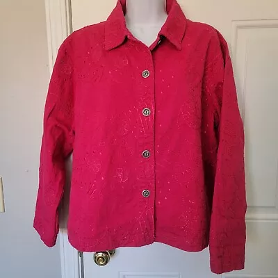 CHICOS Hot Pink Fuschia Embroidered Denim Jacket Size Chico's 2 US L • $25