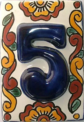 BLUE Mexican Tile Talavera Ceramic House Numbers Tile  • $5.50