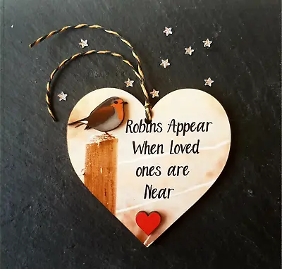 £5.99 • Buy Personalised Robins Appear When Loved Ones Are Near Memorial Hanging Heart Sign