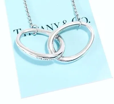 TIFFANY & CO. Elsa Peretti Double Loop  Necklace Silver 925 Pendant Chain 16.5” • $129.27