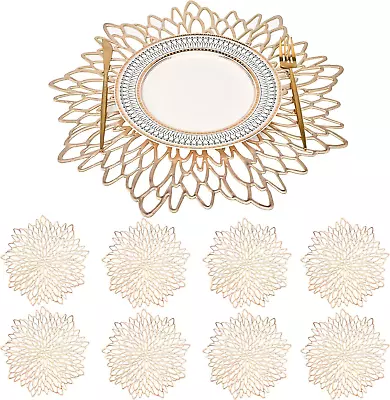 Gold Vinyl Placemats Set Of 8Round Floral Leaf Dining Modern Table Place Mats F • $29.38