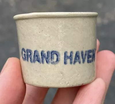 Vintage Stoneware Salt Glazed Miniature Dollhouse Crock 'Grand Haven' Souvenir • $30