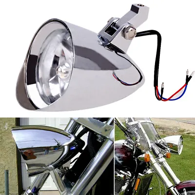 Motorcycle Chrome Visor Bullet Headlight Lamp For Harley Bobber Chopper Dyna USA • $70.45