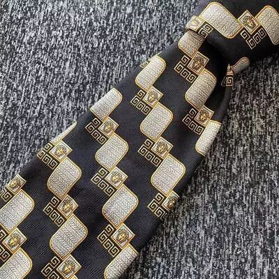 GIANNI VERSACE Rare Tie Black Medusa Logo Pattern Allover Silk Italy K170 • $27
