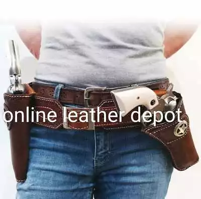 Vintage Leather Rigs  Cowboy Ammo Cartridge Belt With Holster • $124.99