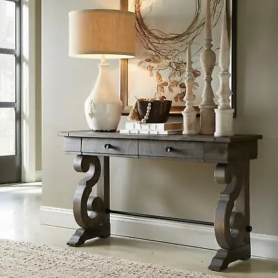Rustic Distressed Pine Wood Console Table 2 Drawers Curved Scrolled Trestle Base • $633.60