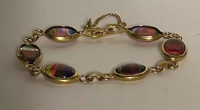 Vintage Sarah Coventry Rainbow Art Glass Bracelet Gold Tone 7  • $15