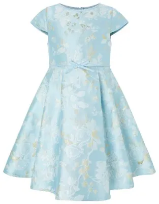 Monsoon Girls A Aries Blue Jacquard Occasion Dress 12-13 • £35