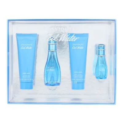 Davidoff Cool Water Woman EDT 50ml + 15ml Body Lotion + Shower Gel Gift Set • £31.95