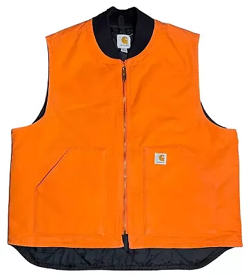 $95 • Buy Vtg Carhartt V01 BLZ Blaze Orange Duck Artic Quilted Lined  Zip Work Vest Sz XL