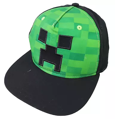 Minecraft Pixel Creeper Face Cap Baseball Hat Green Youth SnapBack OSFM • $14.28