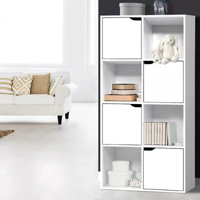 Display Shelf 8 Cube Storage 4 Door Cabinet Organiser Bookshelf Unit White • $107.50