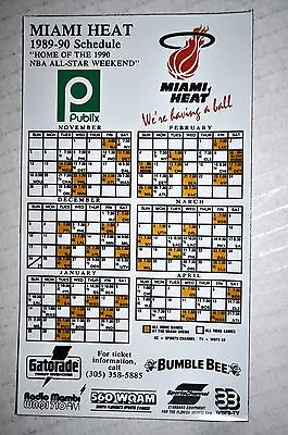 1989-1990 Miami Heat Nba Basketball Magnet Schedule Sked Publix Gatorade • $9.99