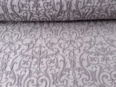  French Vintage Bliss Raised Damask Ash Grey Linen 140 Wide Curtain Fabric  • £2.50