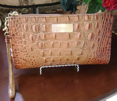 Brahmin EUC Toasted Almond Millie Wristlet Clutch Melbourne Croc Emb Leather • $92.99