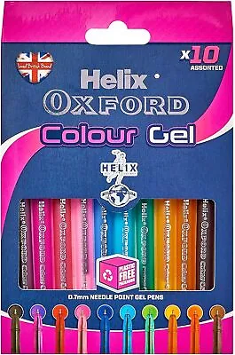 Helix Oxford Colour Gel Pens (x10 Pack Assorted Colours) With Plastic Free Pack • £4.32