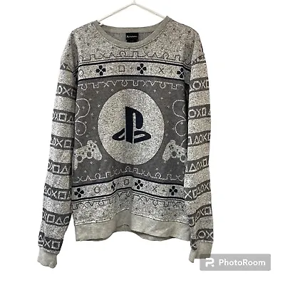 Playstation Sweatshirt Mens Size L Ugly Sweater Christmas Gray Video Game Nerd • $14.99