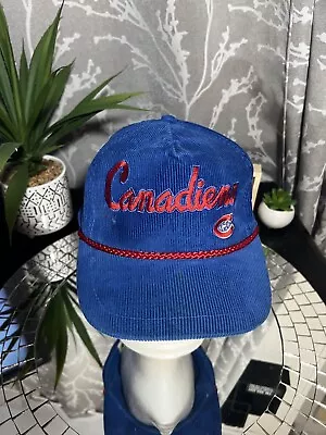 Vtg Montreal Canadiens Corduroy Hat Snapback Blue Red Script Stitched • $42