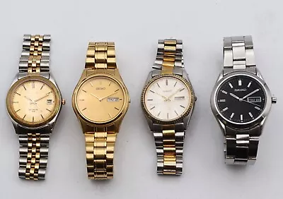 Lot Of 4 Vintage Seiko Gold Filled/Steel Quartz Men's Day Date Watches • $69