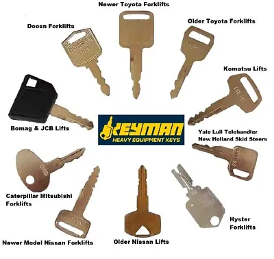 $12.79 • Buy 10 Forklift Equipment Ignition Key Set Toyota Nissan Daewoo Hyster Komatsu JCB