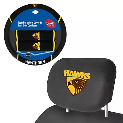 HAWTHORN HAWKS Official AFL Steering Wheel Cover And Headrest Covers Combo • $58.50