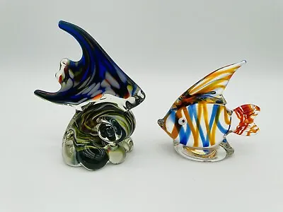 2 Vintage Blown Art Glass Tropical Fish Murano Style • $36