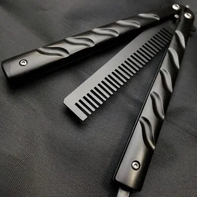 High Quality Practice BALISONG BUTTERFLY Trainer BLACK Comb Brush Knife BLADE • $7.55