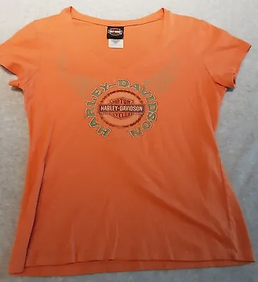 Harley Davidson Shirt Womens Large Slim  Voodoo New Orleans Orange Short Sleeve • $10.99