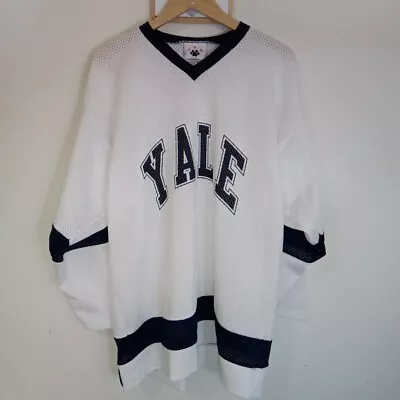 Rare Vintage Yale Bulldogs School Of Management Hockey Jersey Men's XL White • $55.99