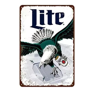 Miller Lite Tin Beer Sign - Vintage Retro Football Eagle - NEW Tin 8X12  Mancave • $14.95