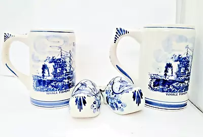 Pair Of Hand Painted Blue Delft Heineken Holland Dutch Beer Stein Mugs And Clogs • $49.95