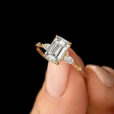 Moissanite  3 Ct Emerald Cut Solitaire Engagement Ring 14k Yellow Gold Plated • $152.40