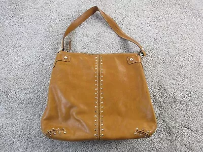 MICHAEL KORS Brown Caramel Leather Silver Studded Hobo Shoulder Purse Bag • $47.49