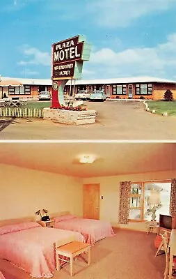 DICKEYSVILLE WISCONSIN~PLAZA MOTEL-MID CENTURY MODERN FURNITURE~1950s POSTCARD • $6