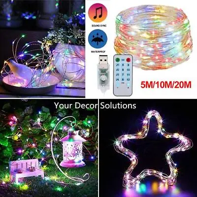 Sound Activated Music String Lights 5V 50-100LED USB Power Remote Control Xmas • $12.87
