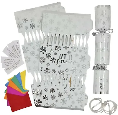 Christmas Cracker Kit 12 Make Your Own Crackers Hats SILVER SNOWFLAKE • £8.99