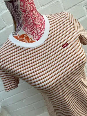 New Levis Original T Shirt Crew Neck Striped Orange Pink Logo Size XXS 2XS Small • £19.99