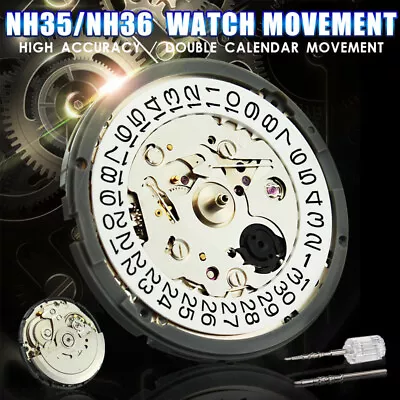 NH35A NH36 Premium Mechanical Movement NH35 White Datewheel Movt Replace Repair • $52.24